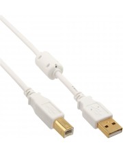 InLine USB 2.0 Kabel A an B weiß / gold mit Ferritkern 10m Weiss (34550W)
